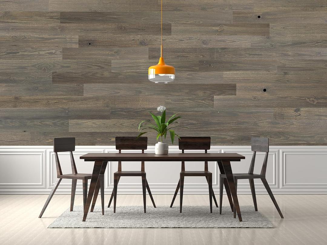 TIMBERCHiC 100% Real Textured Barnwood Planks for Walls - Peel-and-Stick Panels for Interior Decor - DIY Accent Panels (4" Wide - 10 Sq. Ft, Weathered Gray)