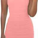 Mizoci Women's Sexy Sleeveless Ruched Spaghetti Strap Bodycon Mini Club Party Dress, Size X-Small (Water Pink)