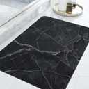 DEXI Bath Mat 16x24, Non Slip Quick Dry Rugs, Super Absorbent Ultra Thin Marble Bathmat, Washable Rubber Mats for Shower Floor, in Front of Bathtub, Sink, Bathroom Accessories Decor, Black