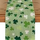 Artoid Mode Green Wood Shamrock St. Patrick's Day Table Runner, Seasonal Spring Kitchen Dining Table Decoration for Home Party Decor 13x72 Inch