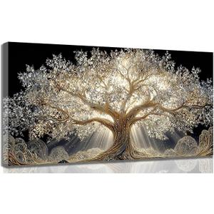 HANGYUEACE Large Tree of Life Canvas Wall Art | Luxury Picture Wall Decor,Gold Tree Poster Print Artwork for Bedroom Living Room Home Decoration 16 x 32 inches