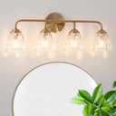 Daunton Vintage Bathroom Vanity Light, Brown Bronze Vanity Lighting, 4-Light Bathroom Lighting Fixtures Over Mirror, Elegant Flower Glass Light with Clear Shade, Gold Wall Sconce Lighting for Bedroom, 24.8in