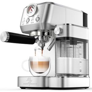 Cappuccino Coffee Machine with Automatic Milk Frother, Compact Espresso Machine with Pressure Gauge, Stainless Steel Cappuccino Maker with for Home, Office