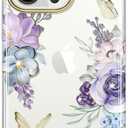Clear Case Compatible with iPhone 12 Pro iPhone 12 Glitter Plating Flower Design Protective Shockproof Slim Thin TPU Bumper Durable PC Back Cover Phone Case, Purple