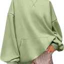 UEU Womens Striped Sweatshirt Crewneck Oversized Pullover Long Sleeve Top | Soft Cotton Blend Fabric, Front Kangaroo Pocket, Ribbed Cuffs Hem, Casual Loose Workout Clothes (Green, S)
