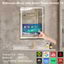 Haocrown 24x32 Inch Smart Bathroom Mirror with 21.5" Hidden Touchscreen, Android System, Built-in Speakers, Clock & Weather, 3 Color Dimmable LED, Anti-Fog, WiFi Bluetooth HDMI, Wall Mounted