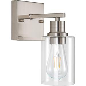 1-Light Bathroom Light Fixtures, Brushed Nickel Vanity Light with Clear Glass Shade, Modern Wall Sconce for Mirror Bedroom Hallway Farmhouse Kitchen