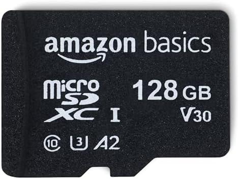 Amazon Basics Micro SDXC Memory Card with Full Size Adapter, A2, U3, Read Speed up to 100 MB/s, 128 GB, Black