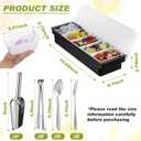 Tessco for you Garnish Tray with Lid Bar Caddy Ice Cooled Condiment Serving Container with Ice Scoop Metal Mini Serving Tongs Fruit Fork Spoons for Food Home Party Kitchen(Plastic,5 Grids)