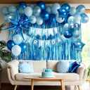 Blue Birthday Party Balloon Kit,Metallic Blue Pearl Balloons Happy Birthdays Banner Fringe Curtains Explosion Star Foil Balloon for Women Man Baby Shower Birthday Decoration