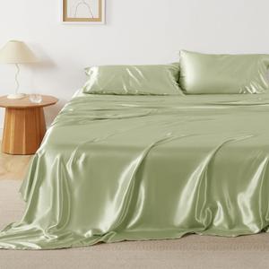 Bedsure Satin Sheets King Size Bed Set - Luxury Silky Bed Sheet Set, Ultra Soft & Wrinkle Free, Good for Hair & Skin, Gifts for Women, 15 Inches Deep Pocket, 4-Piece (King, Sage Green)