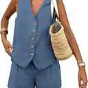PRETTYGARDEN Women's Summer 1 Piece Pockets Shorts (Medium, Denim Blue)