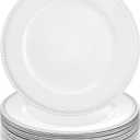 Okllen 12 Pack Plastic Round Charger Plates, 13" Dinner Chargers Decorative Plates with Beaded Rim, Embossed Charger Serving Plates for Wedding, Catering Event, Tabletop Decor, White