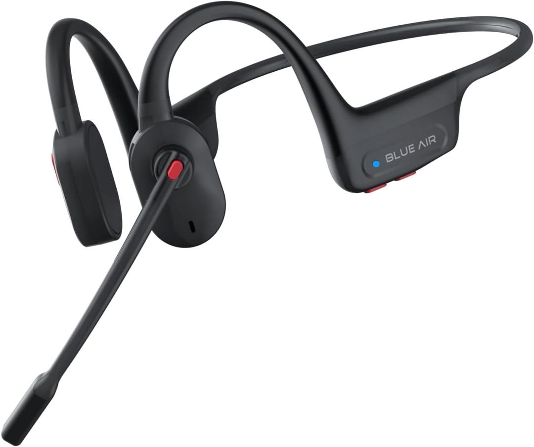 Open Ear Headphones with Mic, Bluetooth Headset with Noise Cancelling Microphone, 12H Playtime, Mute Mic, Dual Connect Wireless Headset with Mic for Work Office Meeting Running Cycling Drive