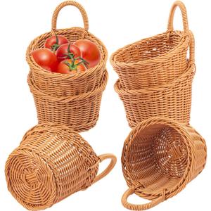 3 Pack 6.3 x 5 inch Woven Hanging Fruit Basket, Wall Hanging Wicker Baskets, Wall fruit Wicker Basket for Kitchen, Planter, Vegetable & Fruit, Boho Home Decor