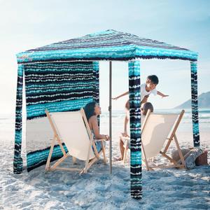 Beach Cabana, 6.2'6.2' Beach Canopy with Side Wall, UPF 50+ UV Protection Easy Setup Tent Sun Shelter with Sand Pockets for Whole Family (Green Stripes)