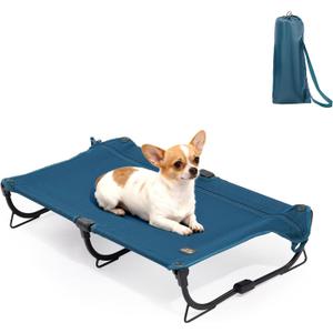 CANINE CANYON Daisy Cot, Medium Foldable Elevated Dog Bed, Portable Raised Outdoor Folding Dog Cot, Cooling, Chew Proof, Waterproof, Heavy Duty Up to 160 Lbs for Camping/Home, Dark Blue, 32"x 19"x6"