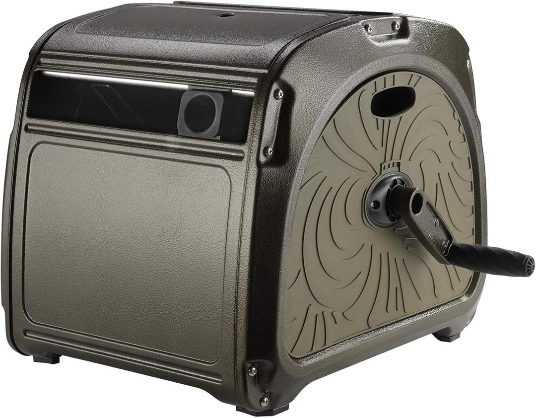 Giraffe Tools SW5 Metal Hose Reel Box, Heavy Duty Garden Hose Storage Reel Hideaway, Crank Handle, 150ft 5/8" Hose Capacity, Green (Large)