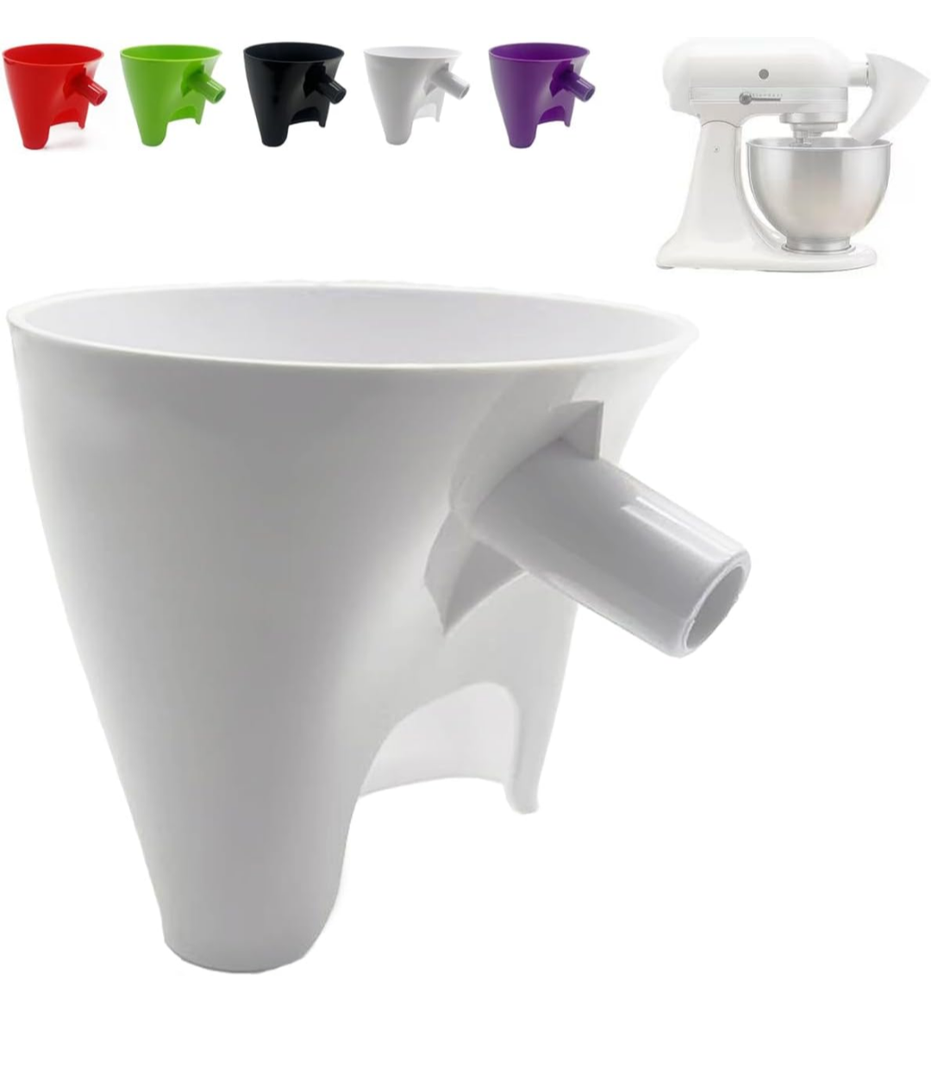 Flour Funnel for Stand Mixer, Easy-Pour No-Mess Attachment, Anti-Splash Baking Accessory, Fits Tilt-Head 4.5–5 Qt (KSM150 Series), Dishwasher-Safe (White)