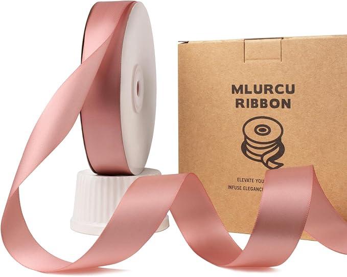 Rose Gold Ribbon 1 Inch Rose Gold Satin Ribbon 50 Yards Double Faced Satin Ribbon Thick Dusty Rose Pink Silk Ribbon for Flower Bouquet Gift Wrapping Wedding Invitations Hair Bows Crafts