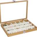 Stratalife Jewelry Organizer Wooden Jewelry Box Jewelry Display Case Jewelry Tray with Glass Lid Earring Holder Organizer Bracelet Ring Organizer 24 Grid Jewelry Tray Vintage Gift for Women