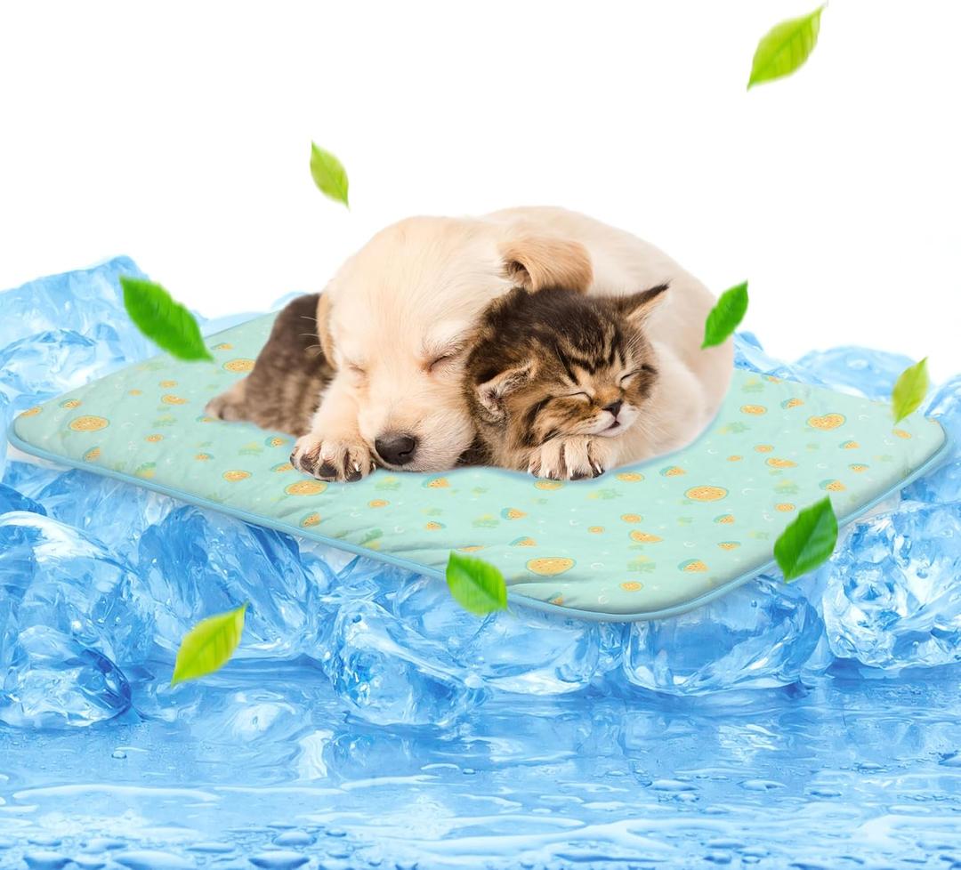 NWK Pet Cooling Mat - 27.5 X 20 Ice Silk Cooling Mat for Dogs & Cats Portable & Washable Pet Cooling Blanket, Car Seats, Beds for Summer (Green Fruit, Medium)