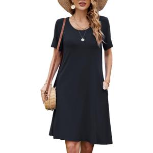 FZ FANTASTIC ZONE Women's Casual Summer T Shirt Dresses Short Sleeve Swing Dress with Pockets (L)