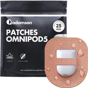 Adamson Omnipod 5 Overpatches 25 Waterproof Omnipod 5 Adhesive Patches, Sweatproof & Skin-Friendly, No Glue on Center, Easy to Apply & Remove, Secure Hold for Active Lifestyles Beige