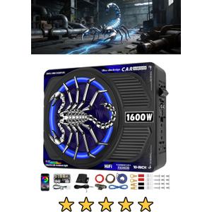 1600W Slim Underseat Car Subwoofer and Amp Package, Powered Subwoofer Car Audio with Built-in Class D Amp, RGB Beat-Sync Light, Deep Subsonic Bass, Under Seat Subwoofer for Truck SUV Sedan