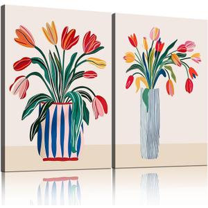 Framed Floral Canvas Wall Art Modern Floral Painting Poster Gallery Style Print Picture Living Room/Bedroom Wall Decoration Size 24x16 Inches X 3. Ready To Hang.