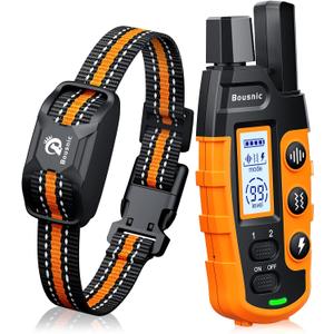 Bousnic Dog Shock Collar - 3300Ft Dog Training Collar with Remote for 5-120lbs Small, Medium, Large Dogs Rechargeable Waterproof e Collar with Beep (1-8), Vibration(1-16), Safe Shock(1-99) (Orange)