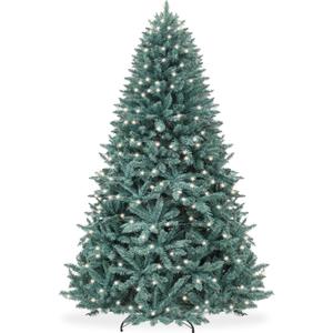 Best Choice Products 4.5ft Pre-Lit Blue Spruce Christmas Tree, Artificial Full Hinged Decor, Holiday Decoration w/ 100 Warm White Incandescent Lights, 436 Tips, Foldable Metal Base (Green)