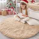 OLANLY Beige Round Rugs for Bedroom - Machine Washable, 4 ft Circle Area Rugs for Living Room, Soft and Fluffy Shaggy Carpet for Teen Girls and Boys, Nursery Rooms, Dorms, Home Decor Aesthetic