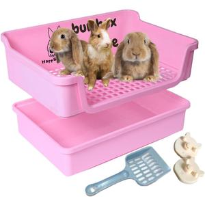 HoppScotch.bun Bumbox Deluxe Rabbit Litter Box, Extra Large 21.45" Training Cage with Toilet Tray for Small Animals, Pink