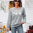 MNLYBABY Halloween Cat Sweatshirt Women Funny Cat Ghost Graphic Shirt Gifts Spooky Long Sleeve Crewneck Shirt Tops (Gray)