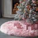 AISENO 48 Inch Pink Christmas Tree Skirt Plush Decoration for Merry Christmas Party - Faux Fur Christmas Tree Skirt Decorations