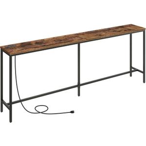 Console Table with Power Outlet, 78.7" Narrow Sofa Table, 11.8" Wide Industrial Entryway Table with USB Ports, Behind Couch for Entryway, Hallway, Foyer, Living Room, Rustic Brown CTHR320E01 (78.7"L x 11.8"W x 31.7"H, Rustic Brown, Black)