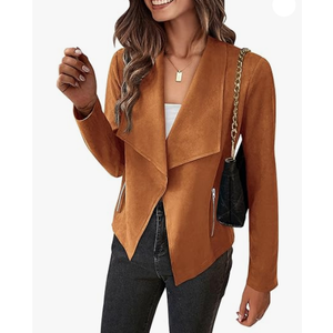 PRETTYGARDEN Women's Faux Suede Jackets 2026 Fashion Fall Clothes Long Sleeve Open Front Cropped Coat Outwear, M