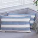 Multi Color Stripe Pillow Cases Soft Faux Linen Lumbar Decorative Throw Cushion Cover with Hidden Zipper for Sofa Car Navy Blue Brown Black White Mixed 12" x 18" 2 Piece