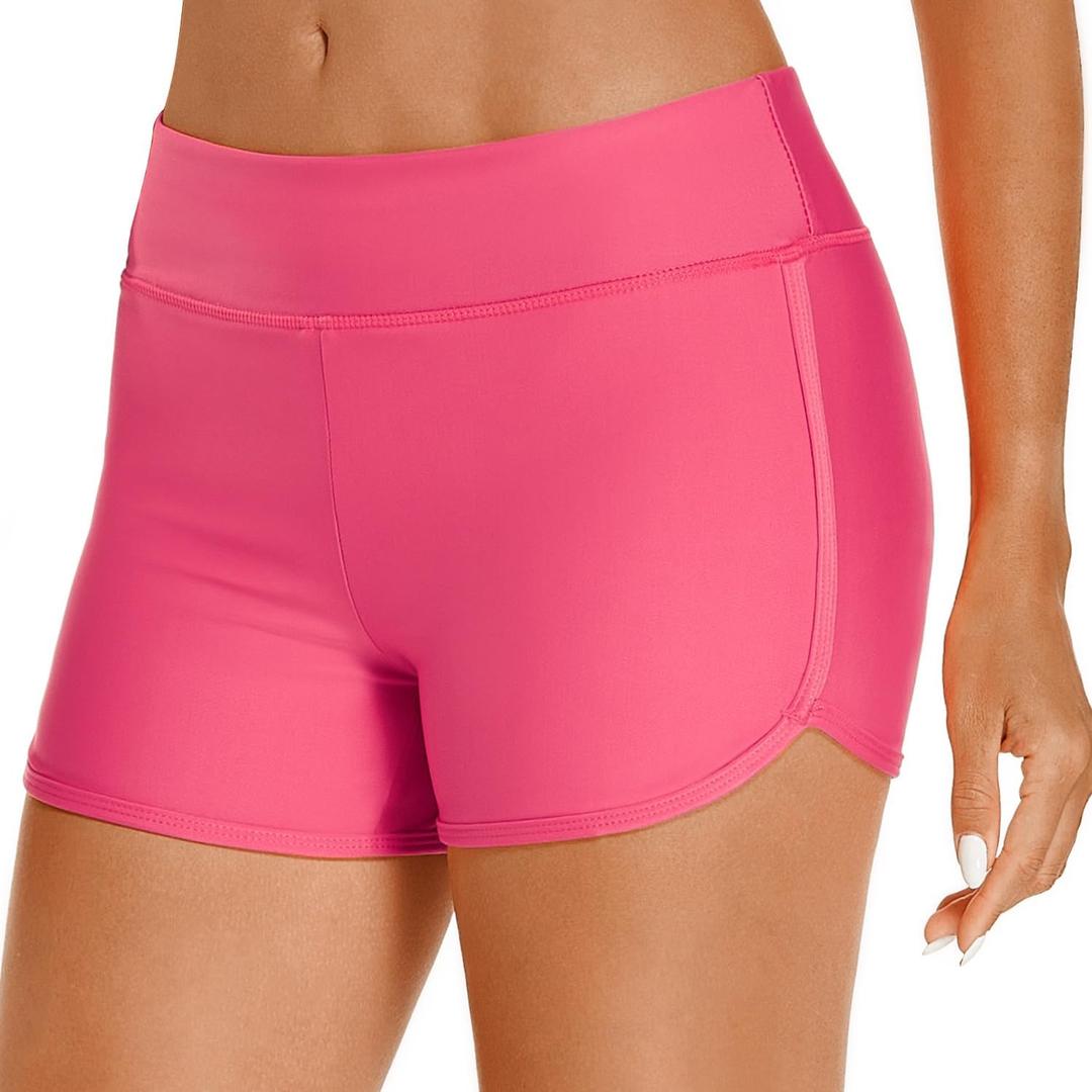 3" Womens Swim Shorts High Waisted Boy Short Swimsuit Bottom Tummy Control Board Shorts Bathing Suit with Liner (Pink, M)