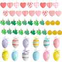 Jutom 54 Pcs Valentines Day Tree Decorations Heart Hanging Ornaments St. Patrick's Day Shamrock Easter Egg Tree Ornaments Heart Shaped Clover Baubles for Holiday Party (Stylish Style)