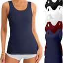 5 Pack Tank Tops for Women Cotton Undershirts Slim Fit Scoop Neck Basic Tanks Sleeveless Wide Strap Layering Top (Large)