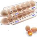 LECINAL Egg Holder for Fridge,Stackable 1-4 Tiers Container,Auto Rolling Fridge Organizer for Refrigerator,Space-Saving Dispenser Holder,Refrigerator Egg Rack Transparent (2 Packs)