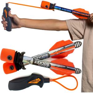 Toy Rocket Launcher for Kids: Slingshot Rockets Outdoor Toys & Beach Games - Water Summer Birthday Gifts for Boys & Girls All Ages 8 & Up - Pool Toys & Boy Gifts for 8 9 10 11 12 Year Old Gift Ideas (Orange)