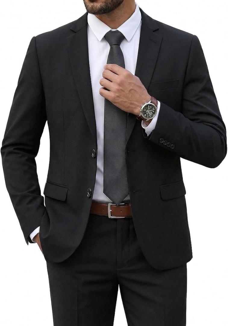 COOFANDY Men's 2 Piece Suits Classic Fit 2 Button Dress Suits Tuxedo Jacket Blazer for Wedding Business Dinner Prom (Black One), Size X-Large