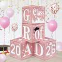Pink Graduation Decorations Class of 2026 Graduation Boxes Pink White Congrats Grad Balloon Boxes for High School College Grad Party Supplies (Pink White