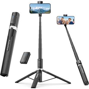 Selfie Stick Travel Tripod for iPhone Wireless Remote for Selfies, Extendable Selfie Stick for iPhone, iPhoneTripod for Video Recording, 60 inch, Black