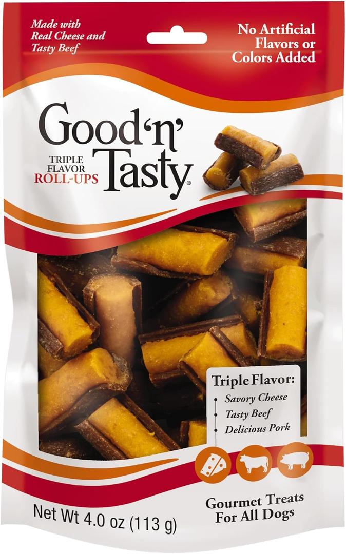 Good'n'Fun Good 'n' Tasty Triple Flavor Roll Ups 4 Oz Cheese, Beef, Pork, BBD 04/24/2026