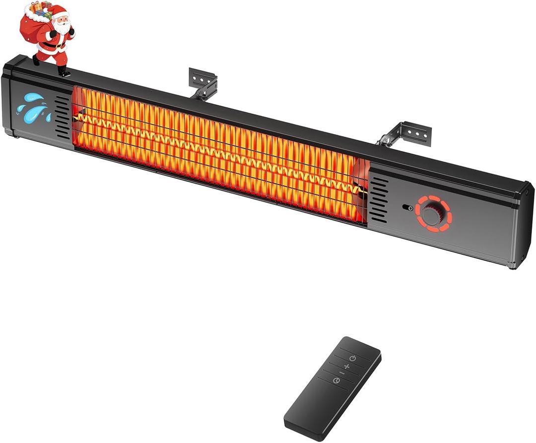 Patio Heater for Outdoor Use 1500W, 8H Timer, Waterproof, Infrared Electric Wall-Mounted Patio Heater, 8 Levels Heating for Garage Backyard Black
