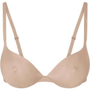REORIA Women's Trendy Plunge Nipple Padded Comfortable Smoothing Supportive Underwire Push Up Bras ((34) 34C, Clay)
